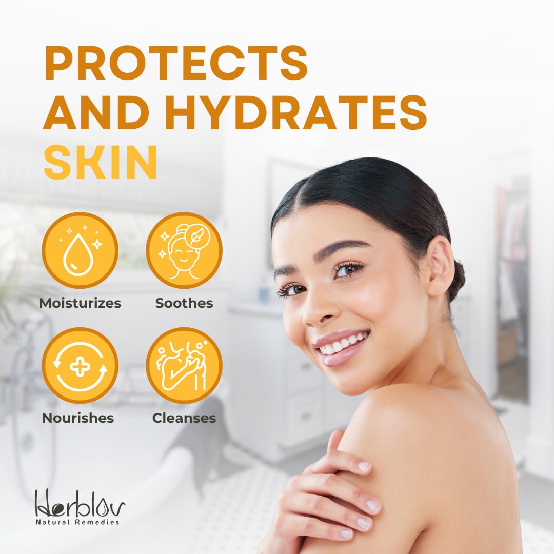 Herblov Eczema Body Wash with colloidal oatmeal shown with natural ingredients.