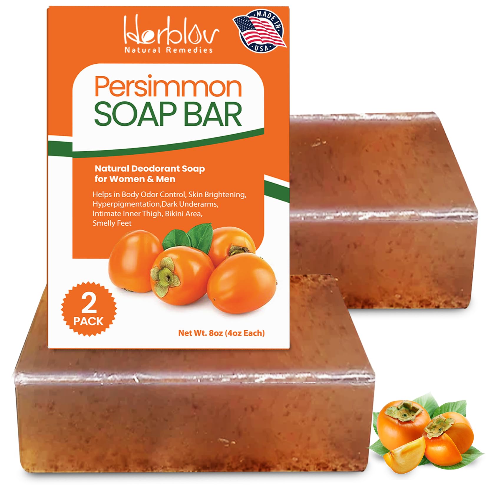 Herblov Persimmon Soap Bar odor-block closeup shows natural odor elimination for fresh skin.