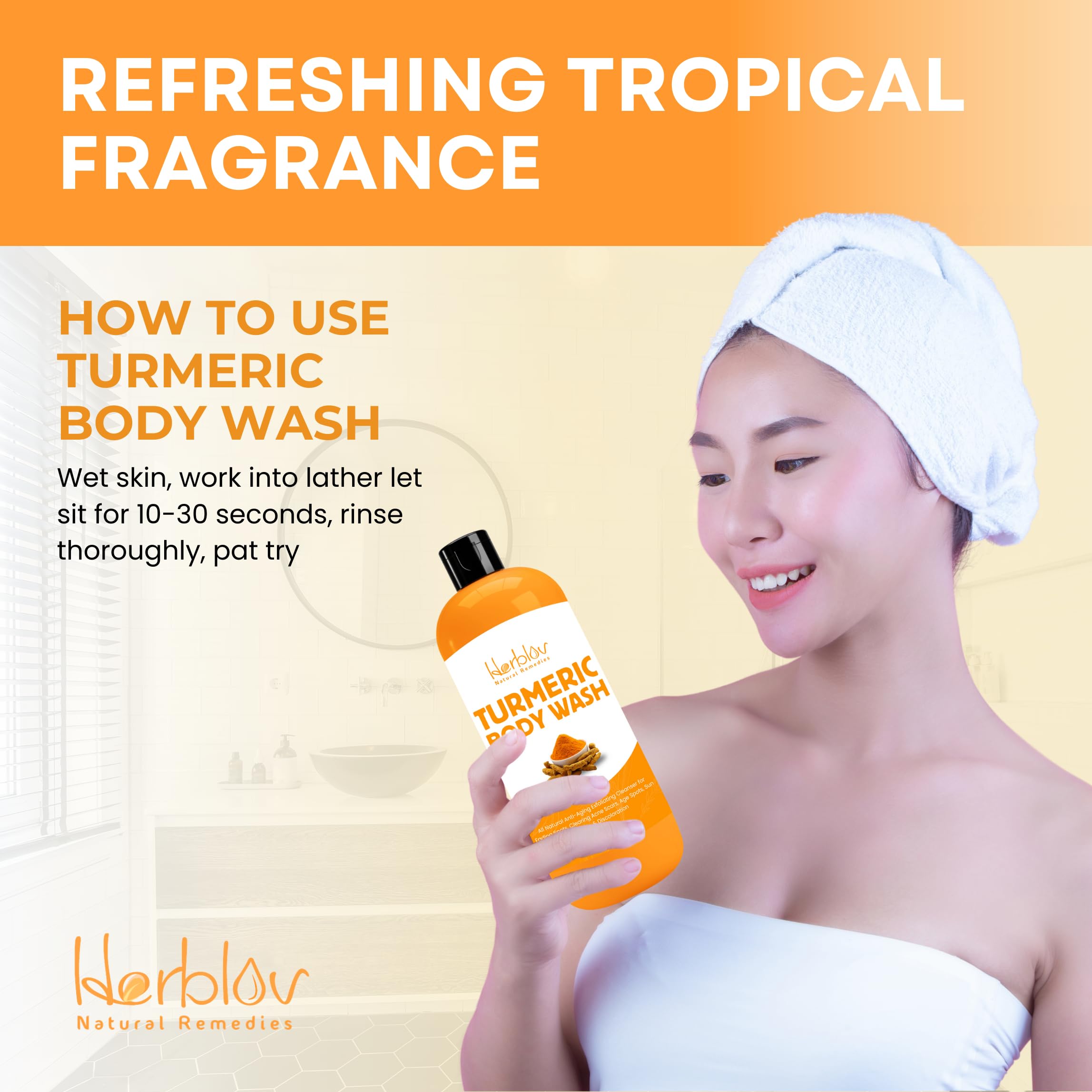 Herblov Turmeric Body Wash packaging emphasizes natural skincare.