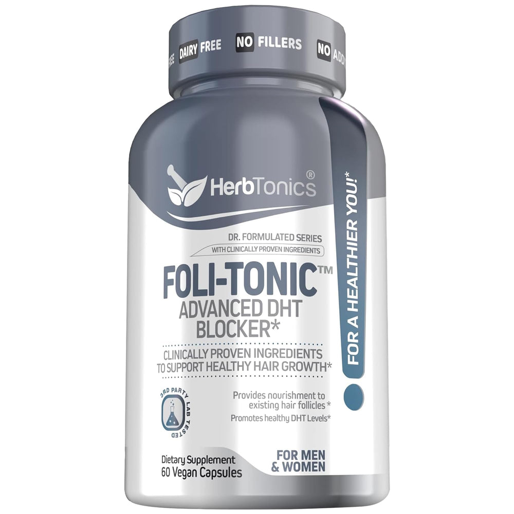 Herbtonics Hair Growth Vitamins bottle with capsules for daily fuller-looking hair.