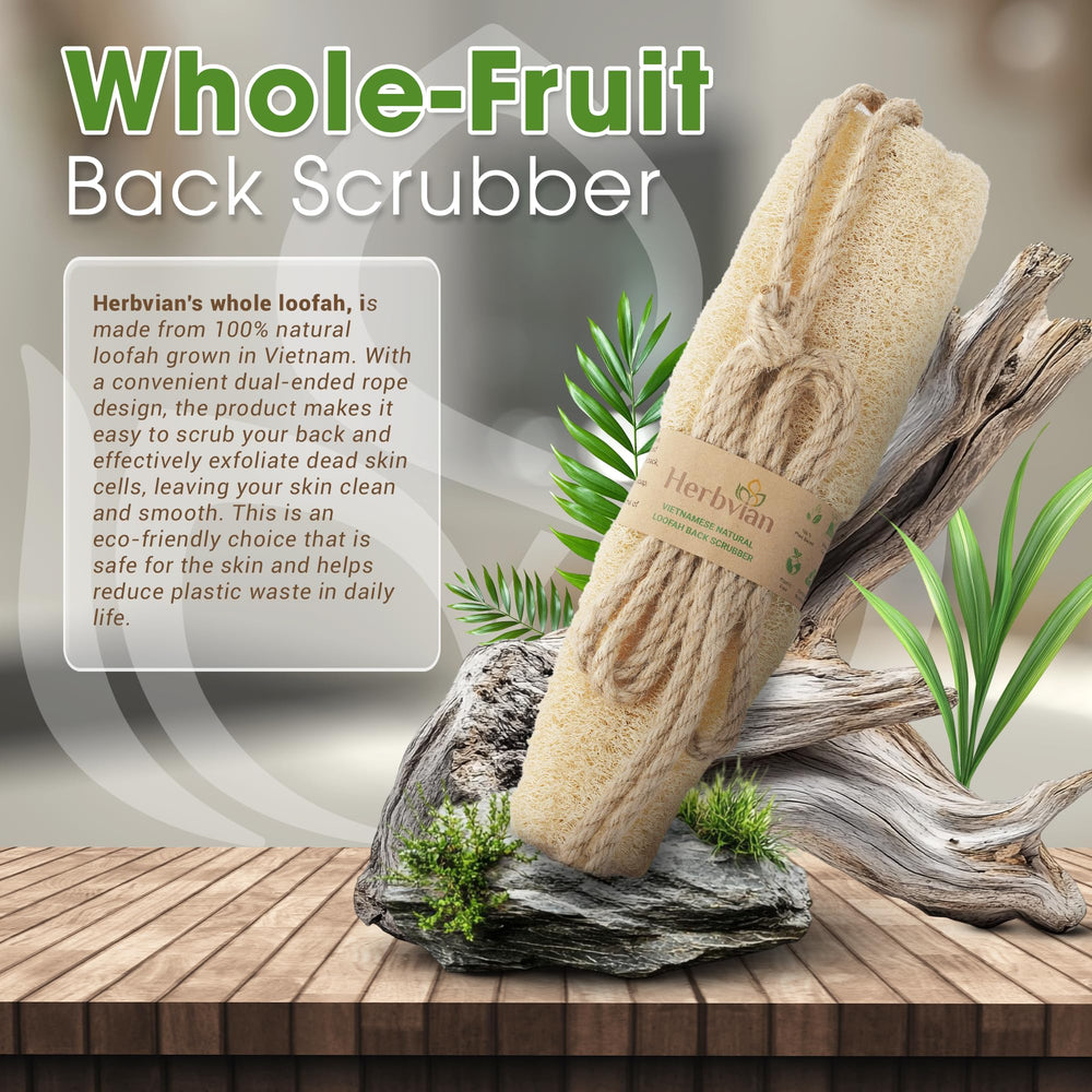 Herbvian back scrubber hanging loop emphasizes easy bathroom storage