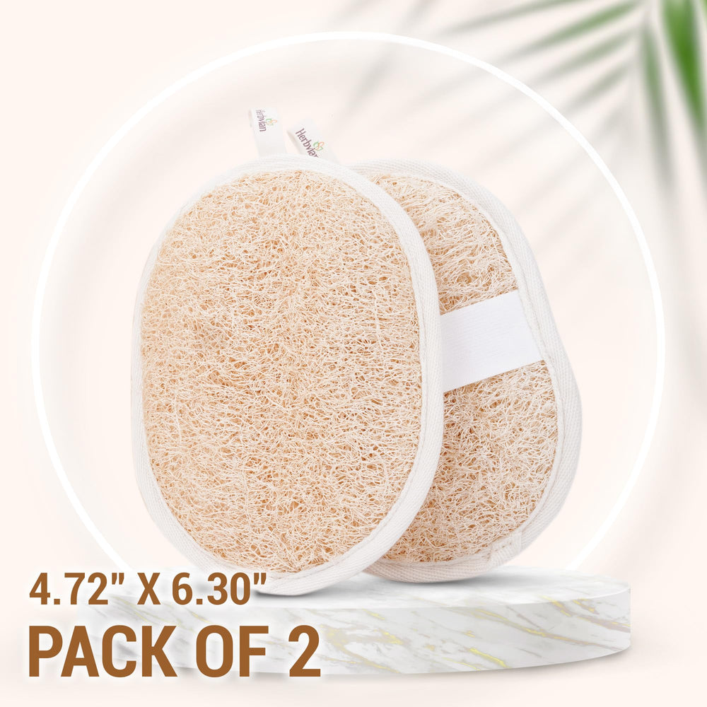 Herbvian loofah pads two-pack ready for replacement scrubbing routines.