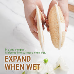 Herbvian loofah pads with hanging loop for quick drying after showers.