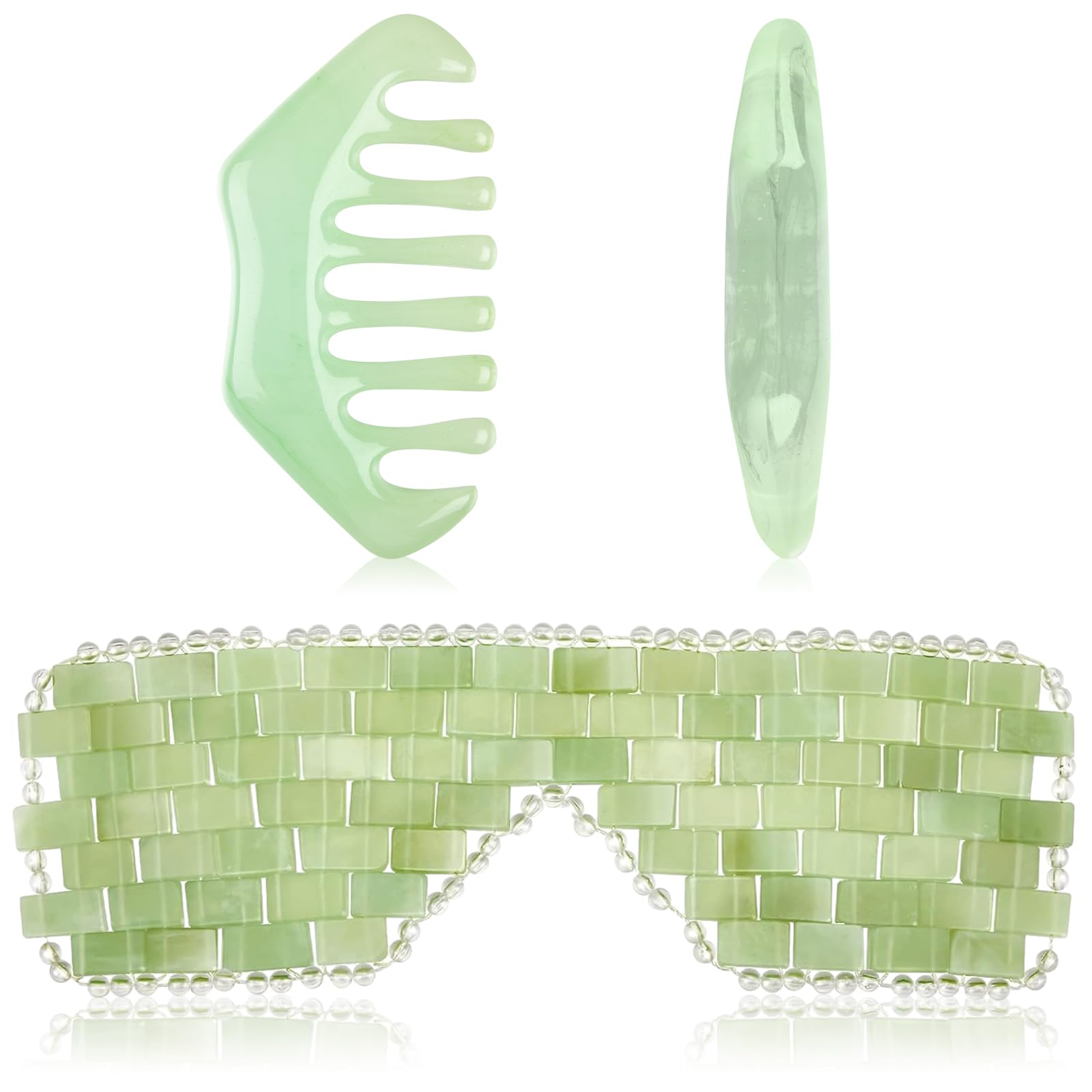 Hercicy jade eye mask with wide coverage providing cooling relaxation for tired eyes.