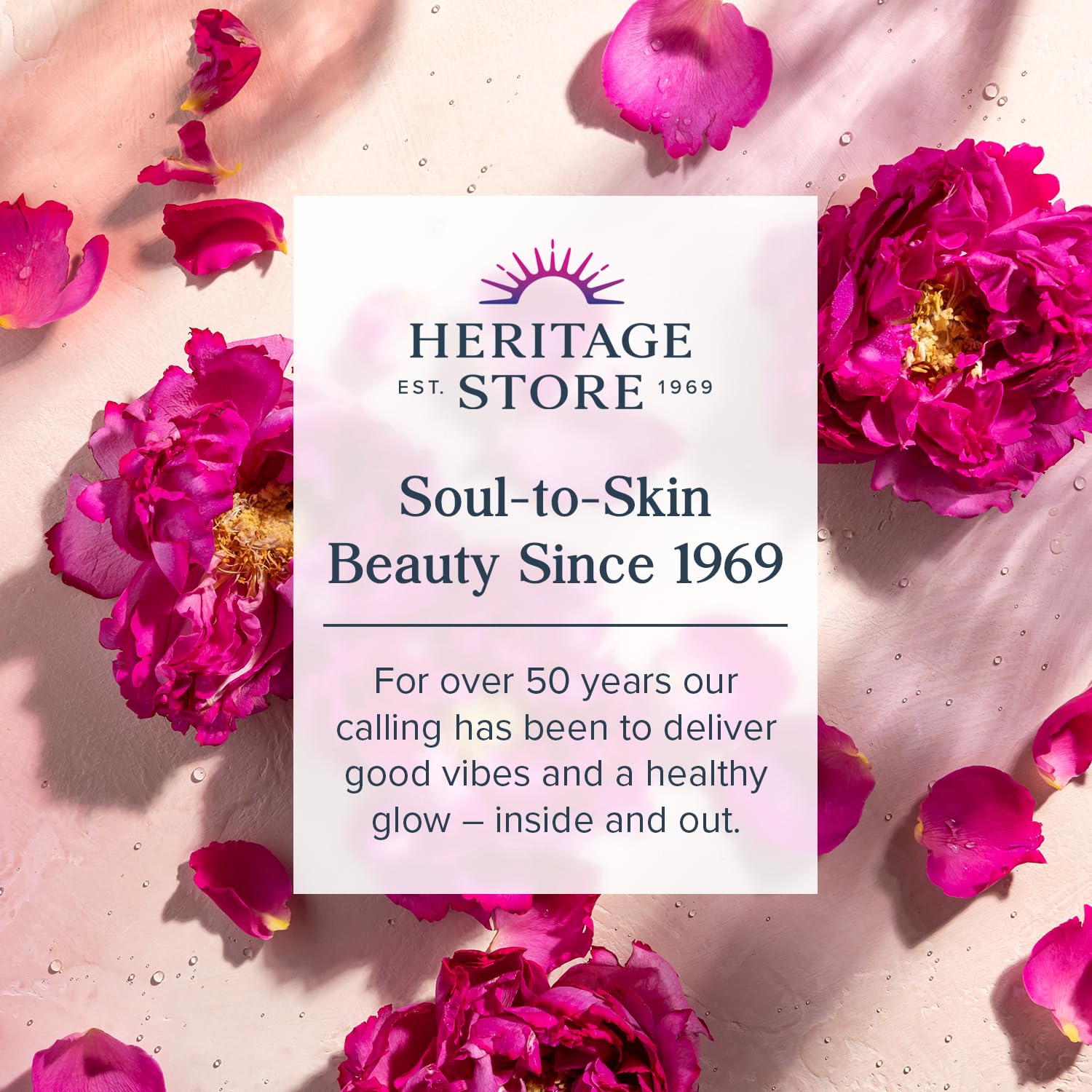 Heritage Store Aura Glow Rose Body Oil being poured to illustrate easy, fast-absorbing moisture.