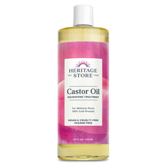 Heritage Store Castor Oil bottle close-up for nourishing hair care