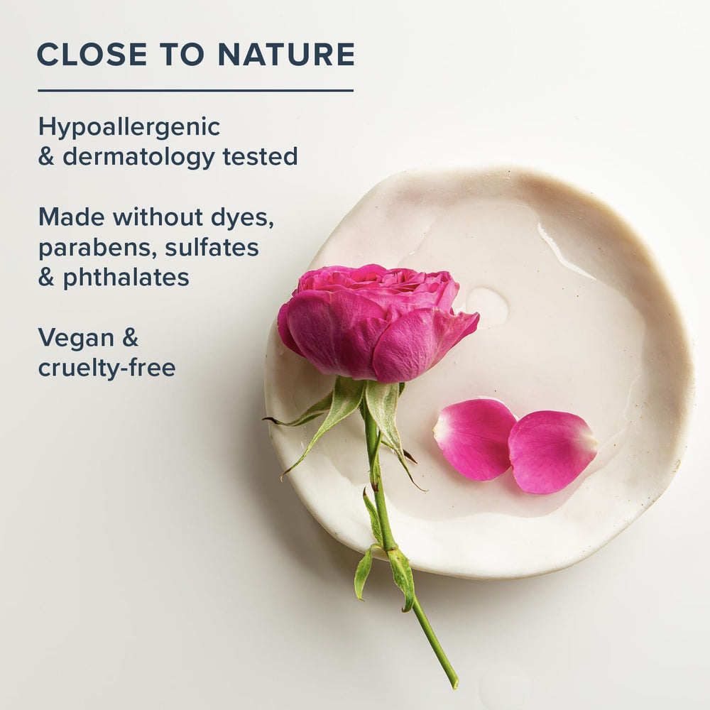 HERITAGE STORE Rosewater Cleanser packaging highlights eco-friendly PCR bottles