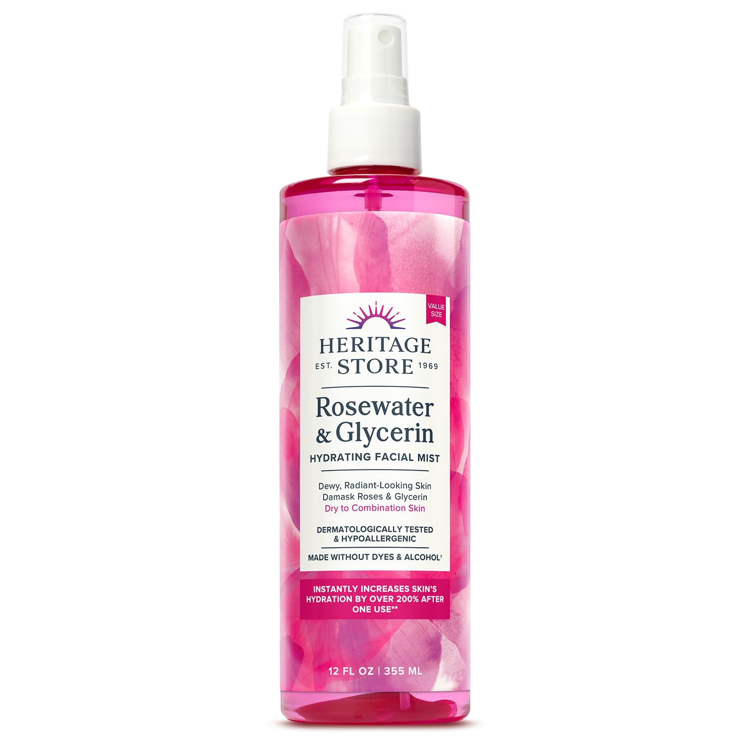 Heritage Store Rosewater & Glycerin mist bottle provides refreshing hydration on the go