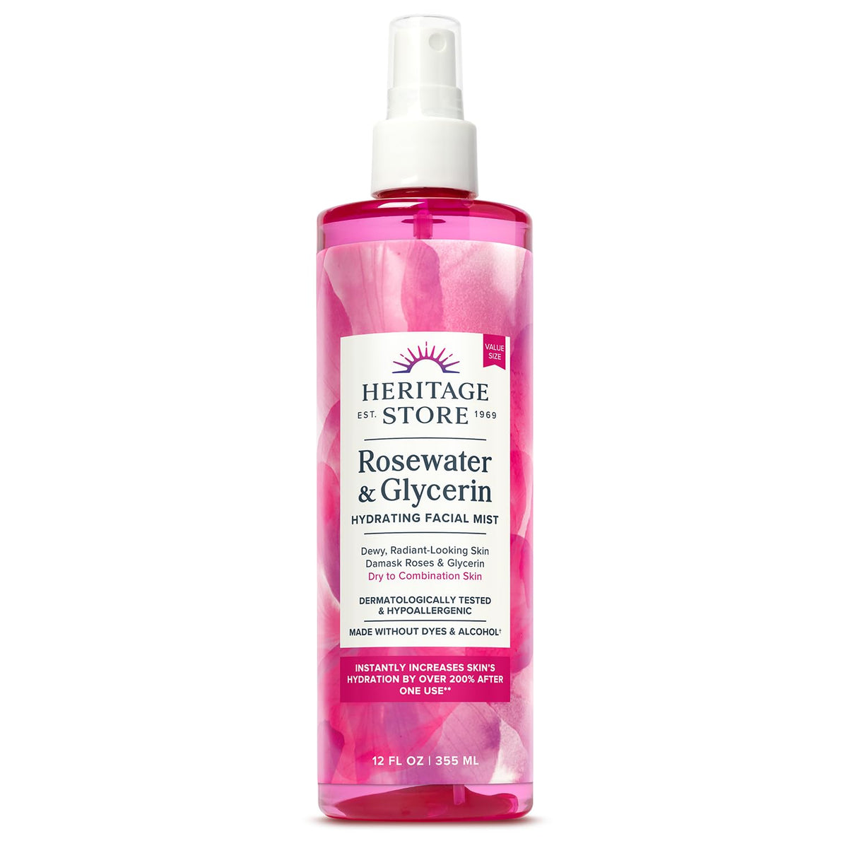Heritage Store Rosewater & Glycerin mist bottle provides refreshing hydration on the go