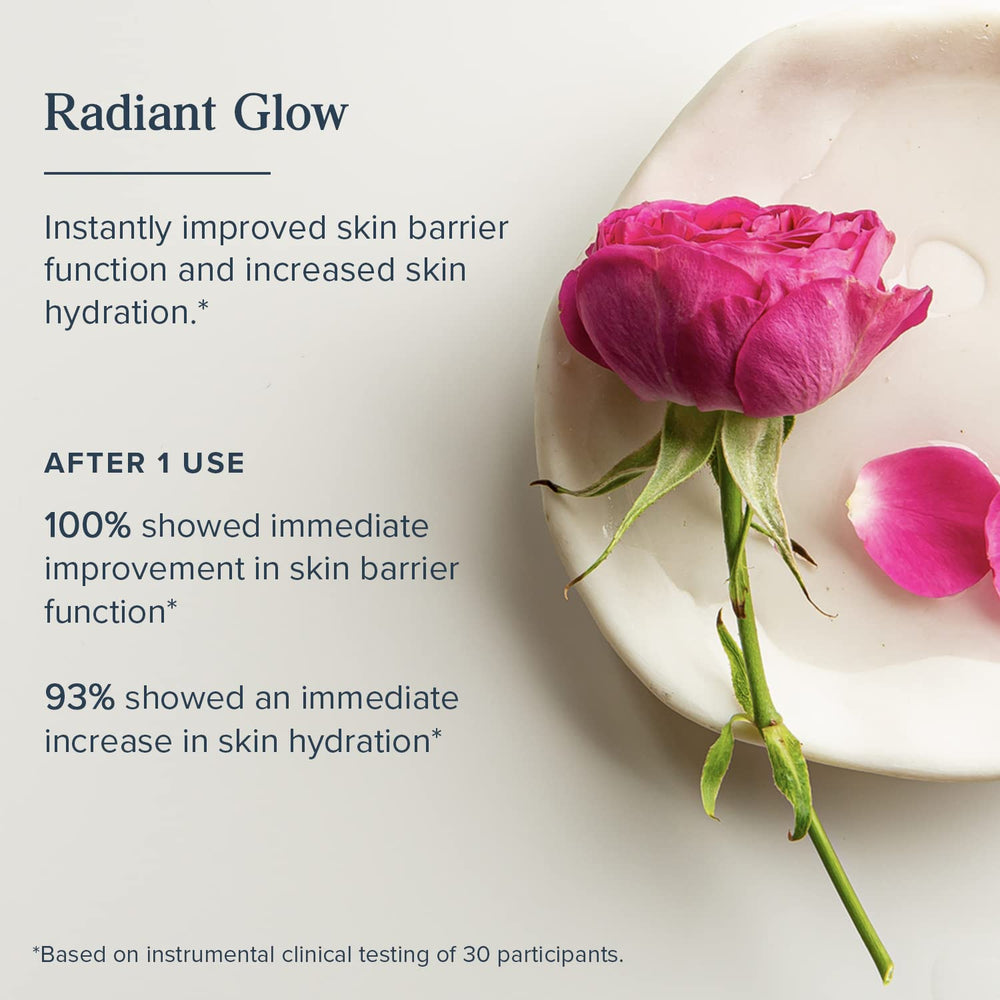 Using a rose quartz roller with Heritage Store serum to refresh complexion