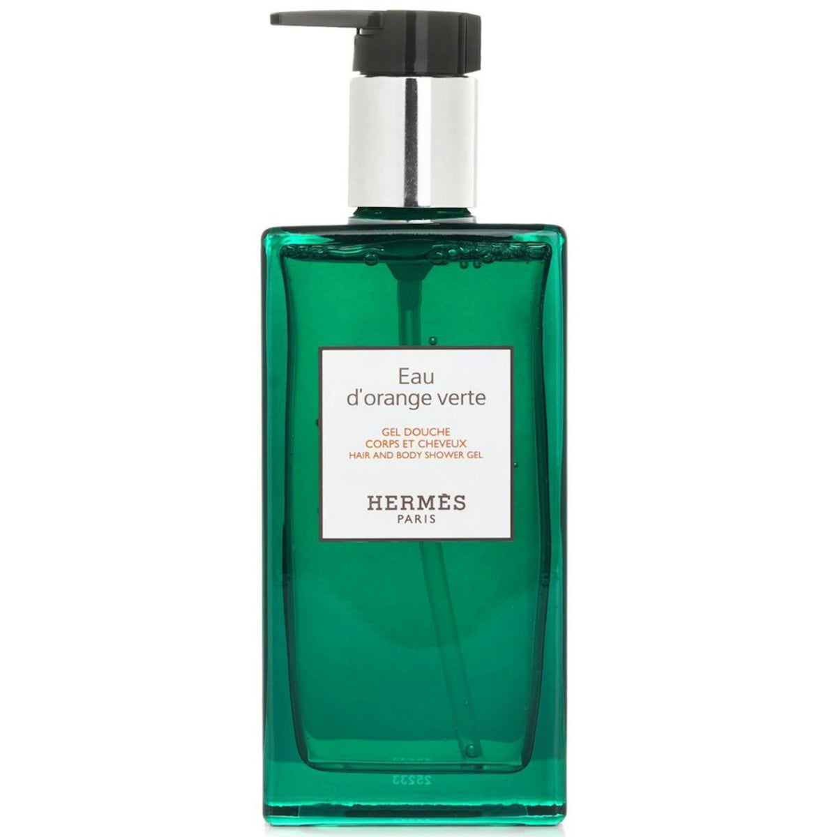 Hermès Eau d'Orange Verte shower gel bottle with citrus fragrance for a refreshing cleanse
