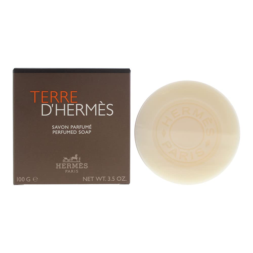 Hermès Terre d’Hermès soap bar close-up, showcasing smooth texture and fragrance.