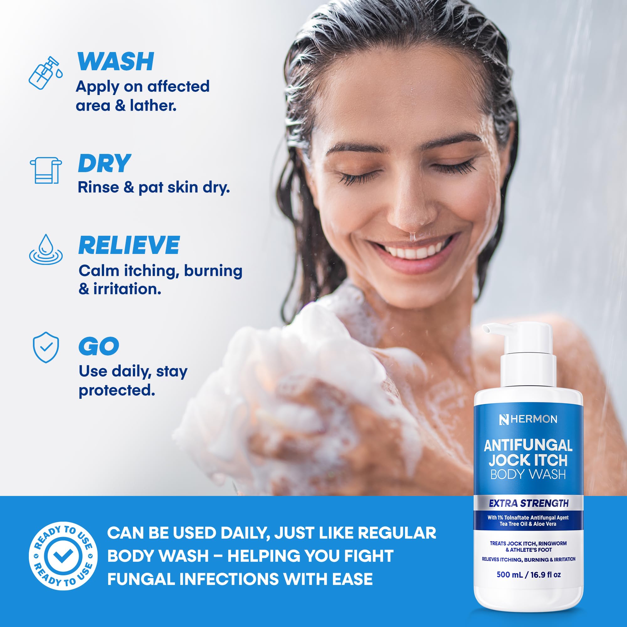 Close-up of rich bubbles from Hermon antifungal wash for cleansing.