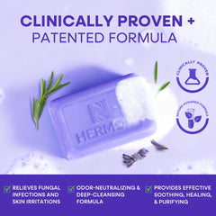 Hermon Antifungal Soap Bar Closeup Foam emphasizes dense lather that helps reach affected areas.