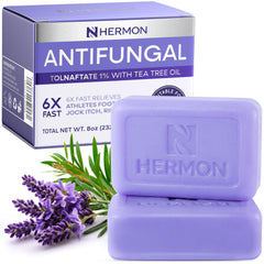 Hermon Antifungal Soap Tea Tree Oil Pour shows soothing lather for post-workout skin support.