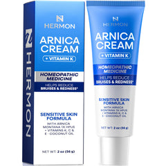 Hermon Arnica Bruise Cream bottle close-up for hydrating care after minor injuries.