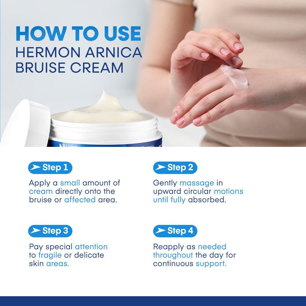 Hermon Arnica Bruising Cream everyday-use scene indicates non-greasy hydration for face and body.