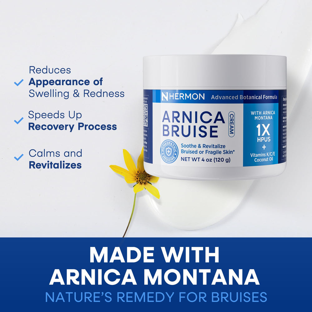 Hermon Arnica cream apply on arm demonstrates targeted care for bruise-prone areas.