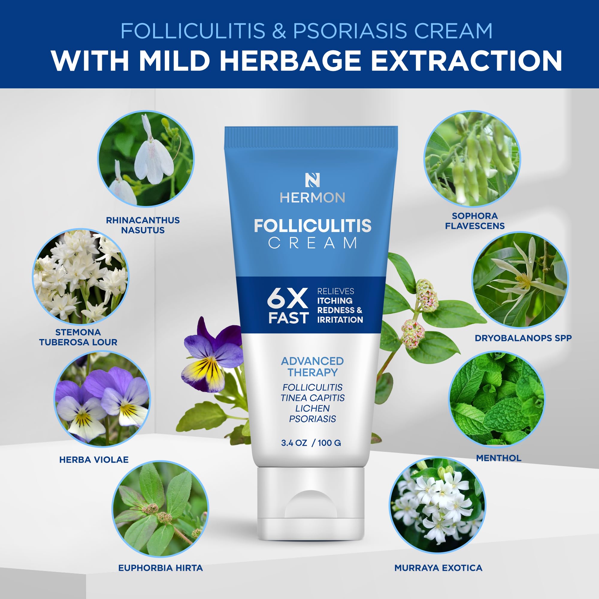 Hermon Folliculitis Cream texture close-up conveys smooth, fast-absorbing hydration.