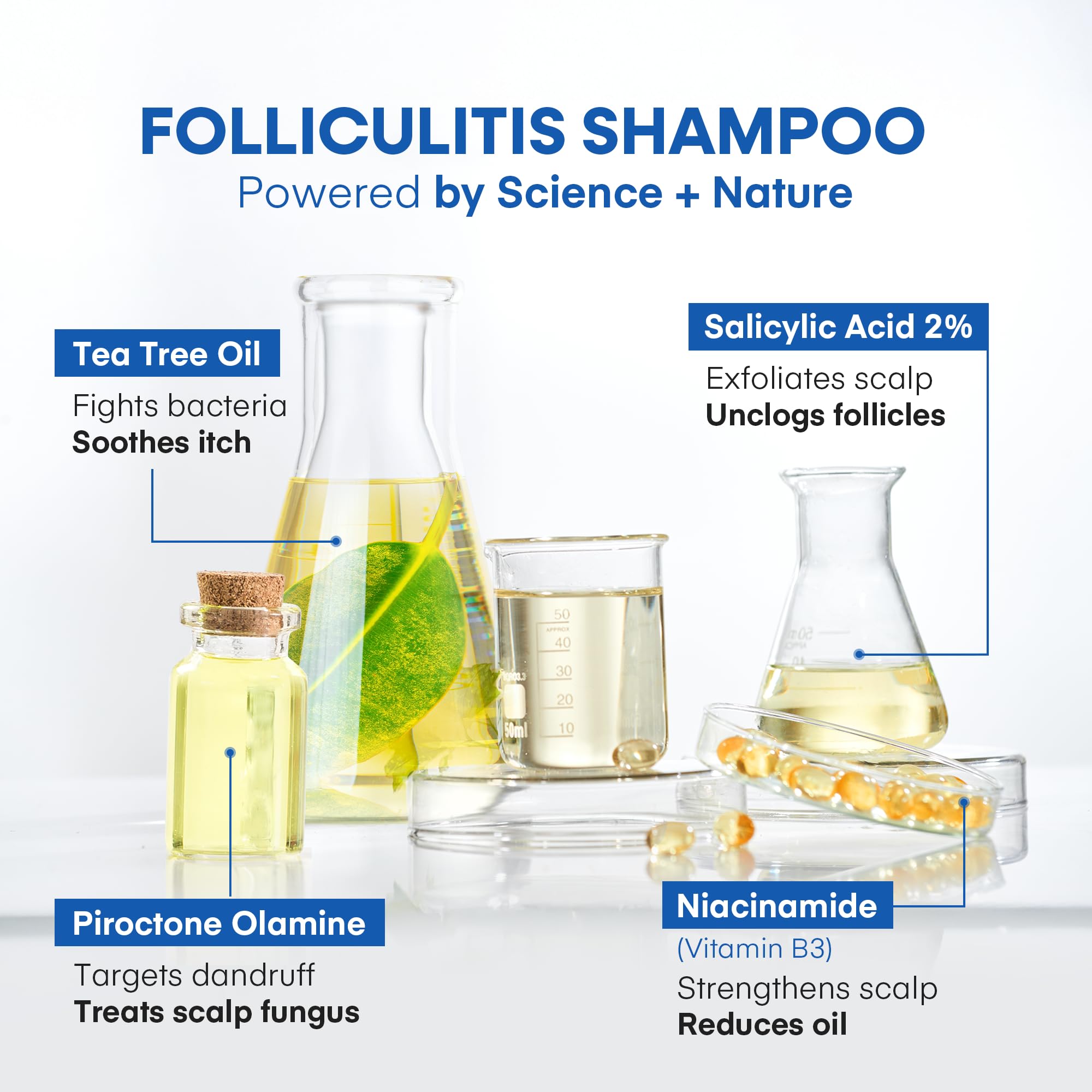 Hermon Folliculitis Shampoo pour bottle demonstrates lightweight, non-greasy feel