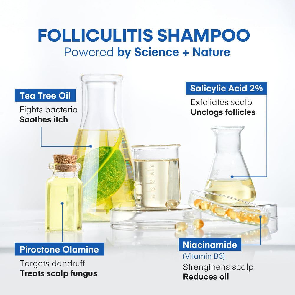 Hermon Folliculitis Shampoo pour bottle demonstrates lightweight, non-greasy feel