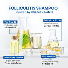 Hermon Folliculitis Shampoo pour bottle demonstrates lightweight, non-greasy feel