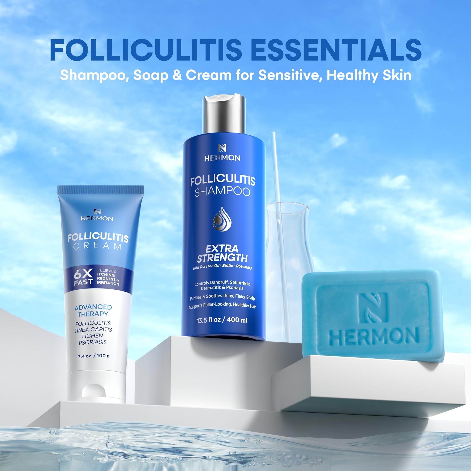 Hermon Folliculitis Shampoo product packaging for premium scalp care