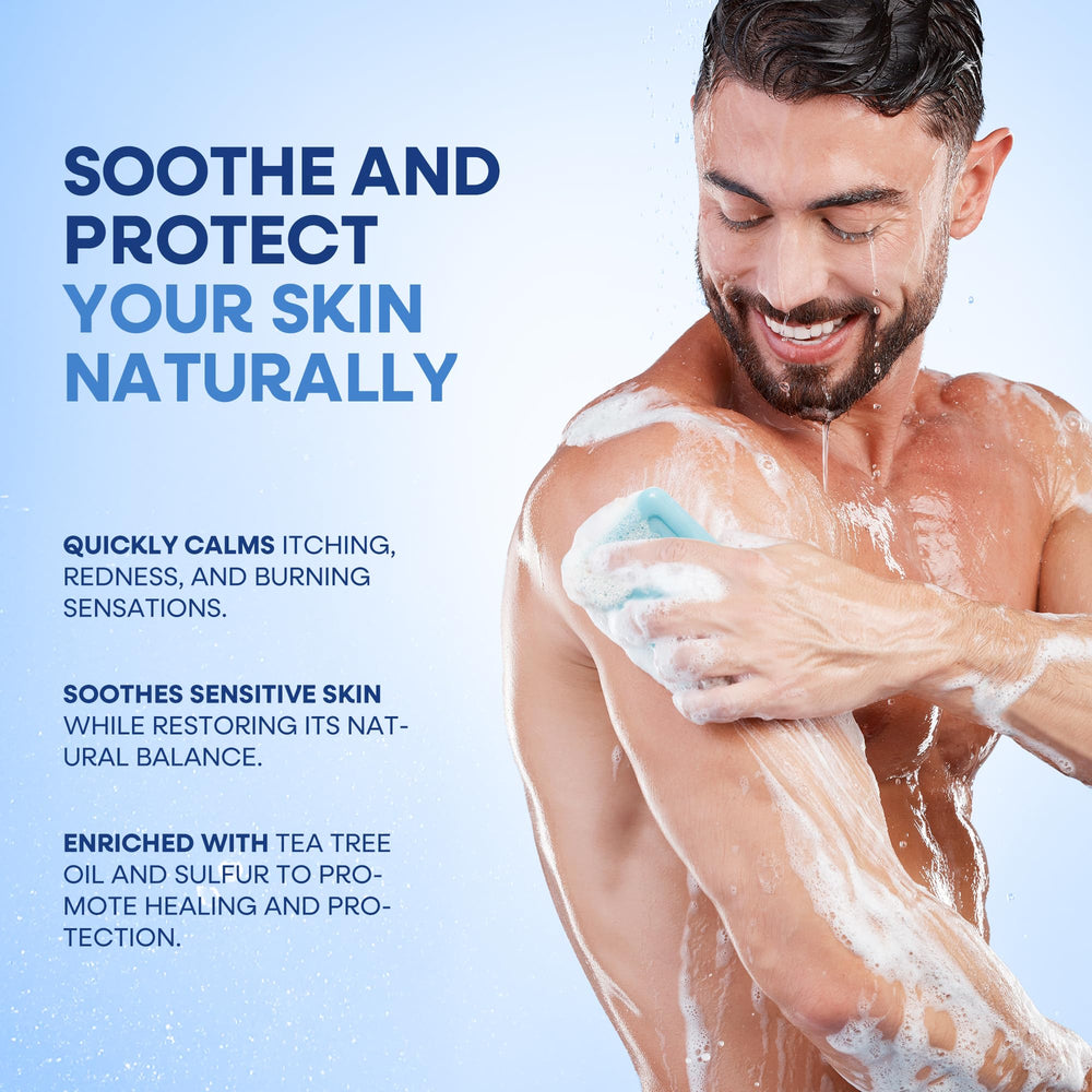 Hermon soap after workout in a bathroom setting for cooling relief.