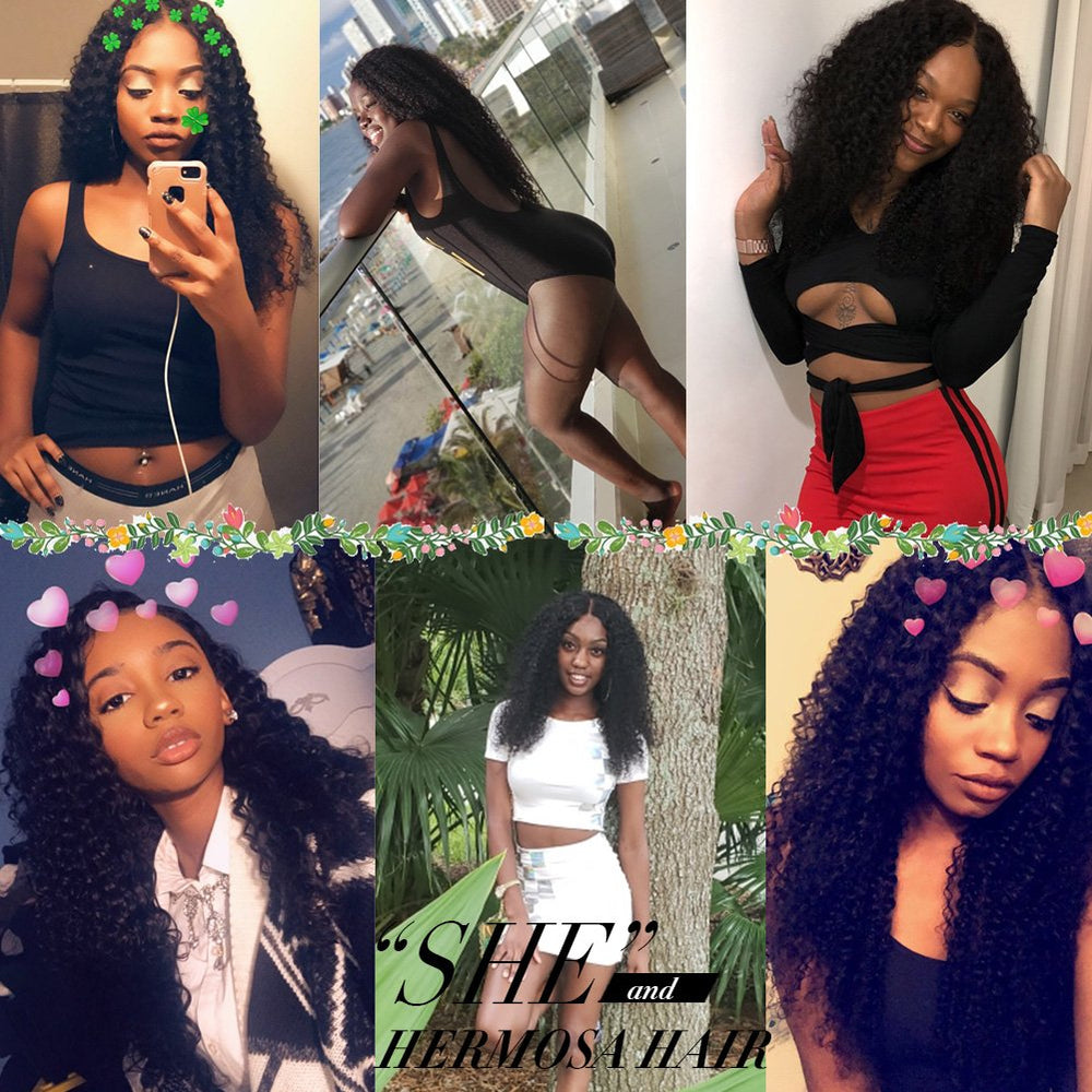 Hermosa curly bundles are dye-ready Brazilian hair for color customization.