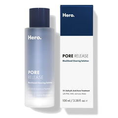 Hero Cosmetics Pore Release bottle closeup showing smooth, gentle exfoliation for clearer pores.
