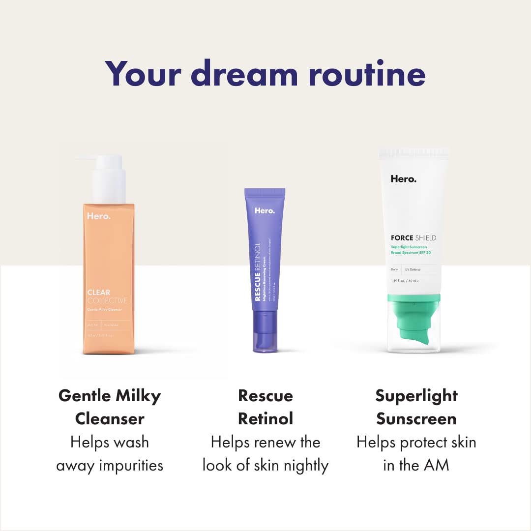 Hero Cosmetics Rescue Retinol Nighttime Cream on bathroom shelf perfect addition to nightly regimen.