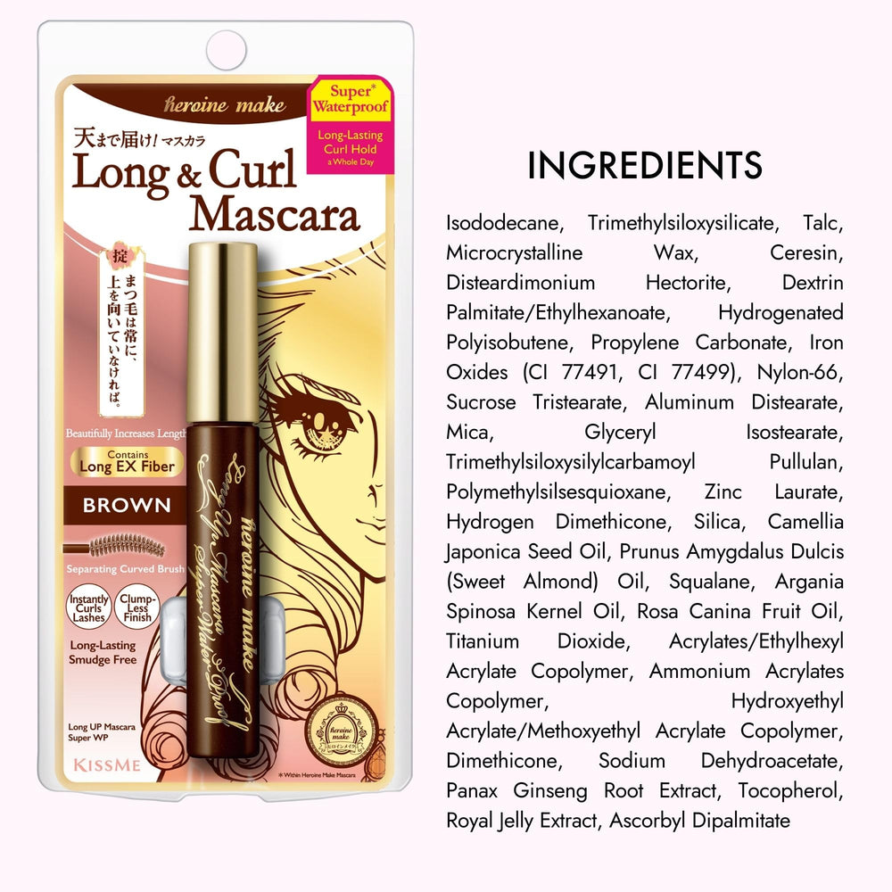 Heroine Make Brown Mascara tubing-fibers indicating longer, separated lashes