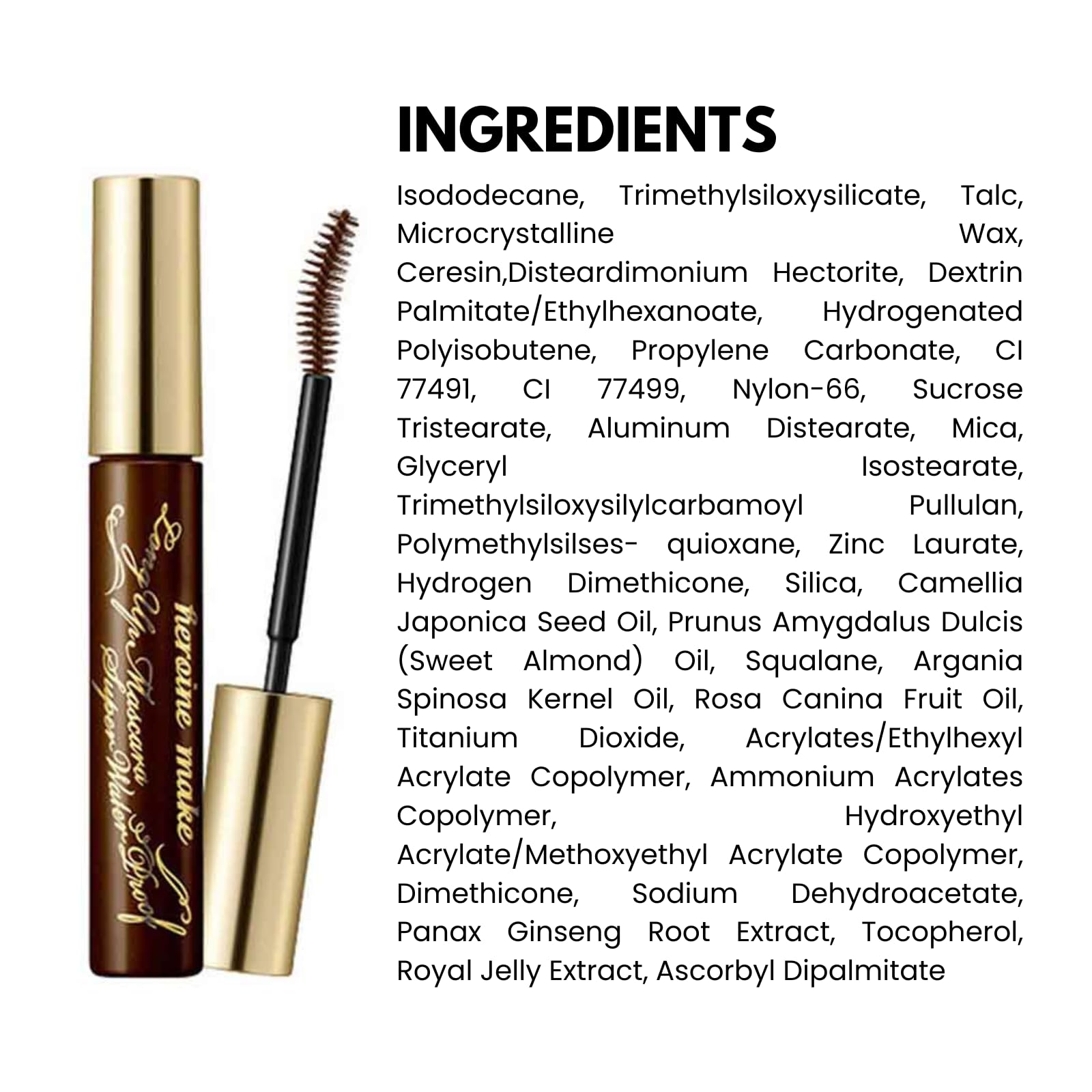 Heroine Make Brown Waterproof Mascara indoor promotional shot emphasizing long-wear
