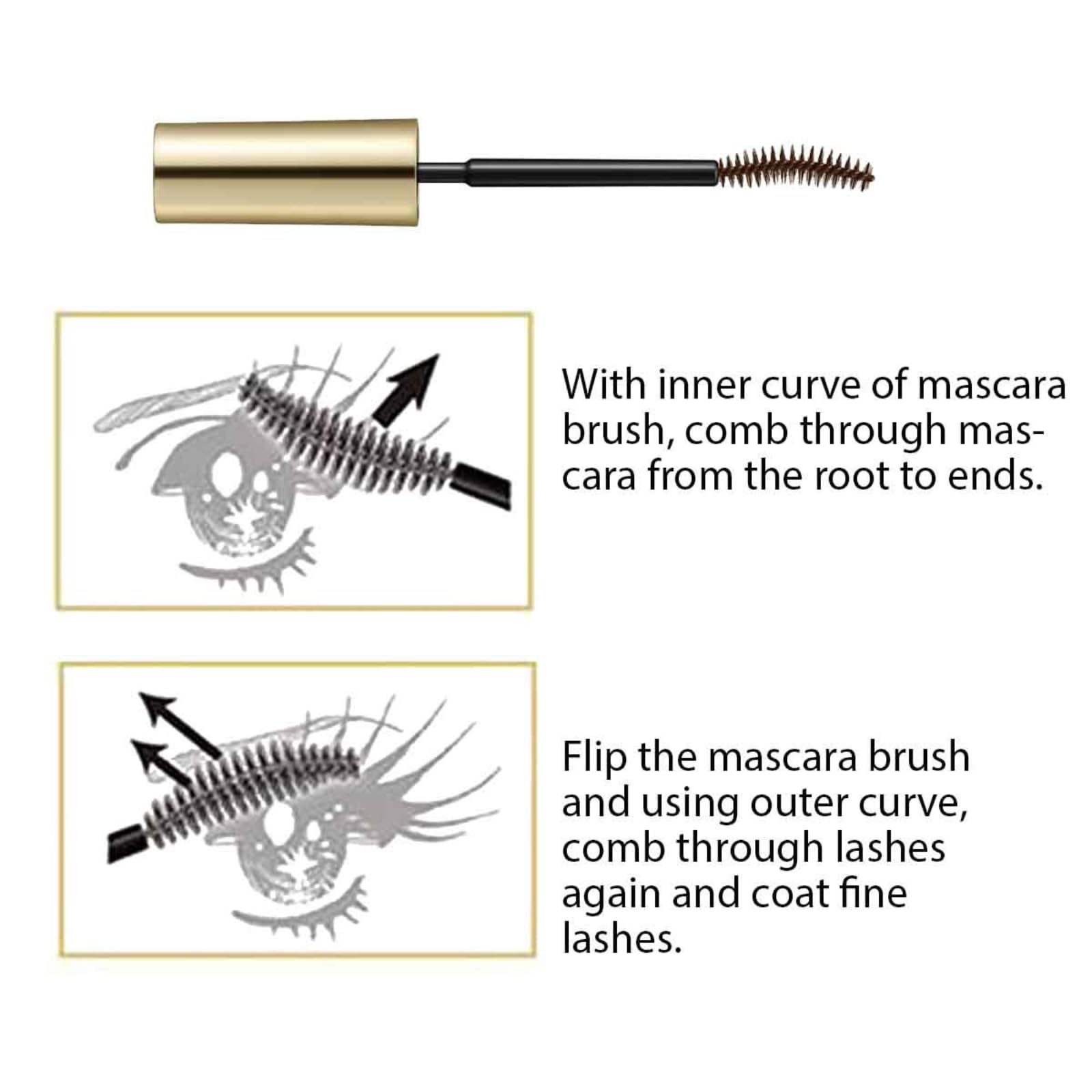 Heroine Make Brown Waterproof Mascara waterproof test with water droplet illustration