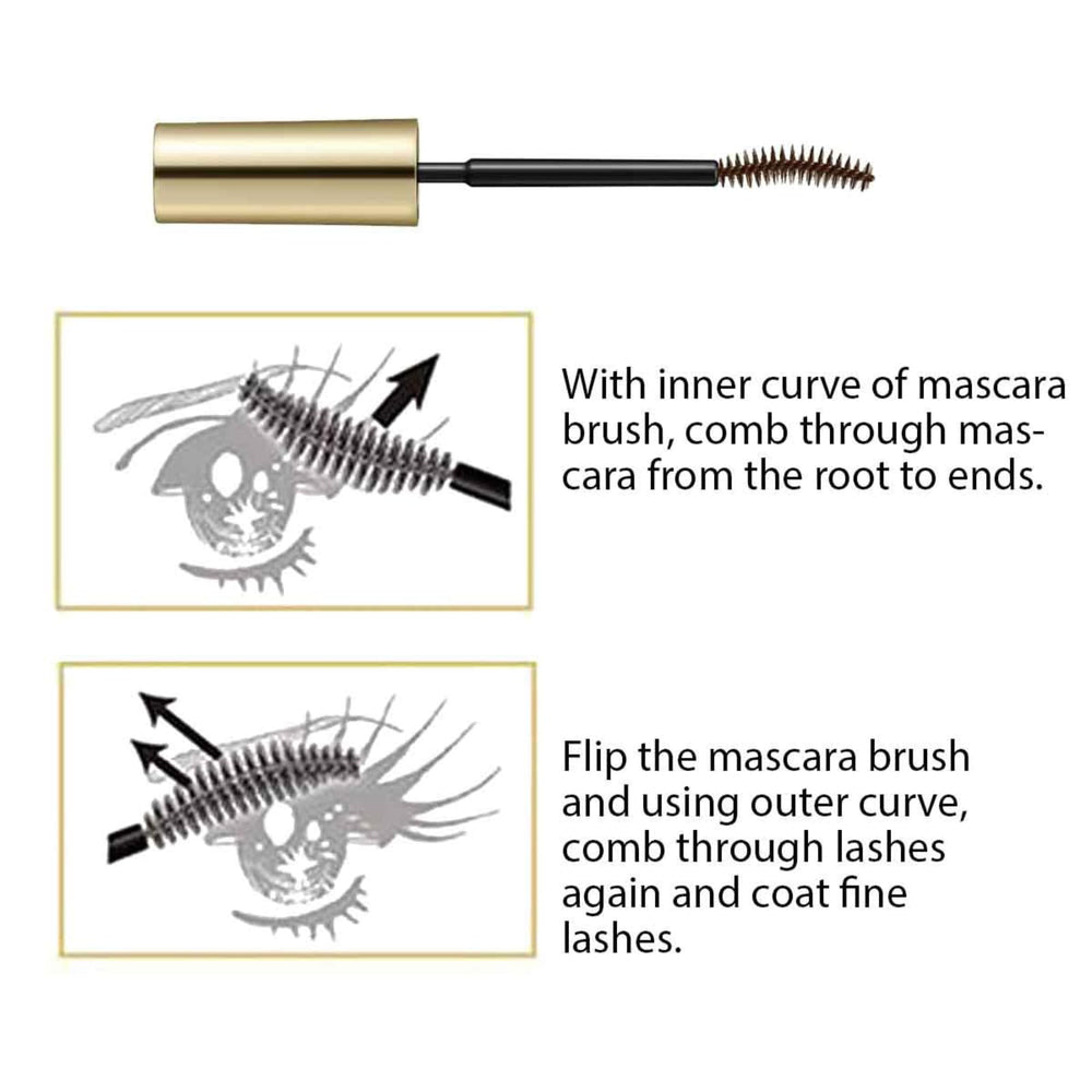 Heroine Make Brown Waterproof Mascara waterproof test with water droplet illustration