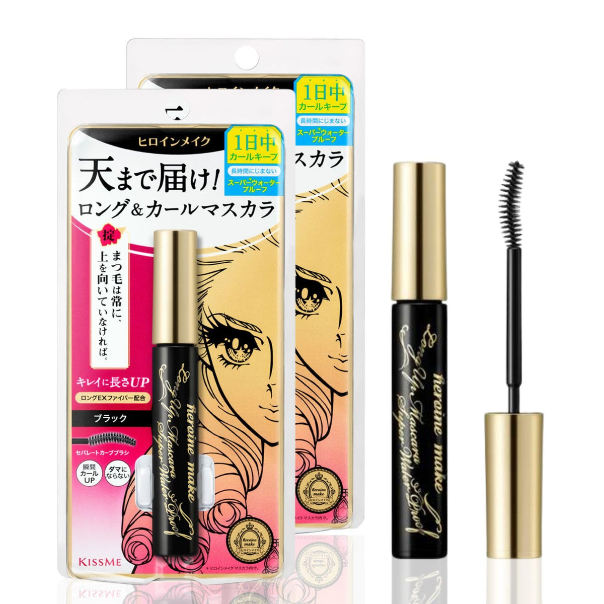 Heroine Make mascara bottle close-up showing premium packaging and long-wear potential.