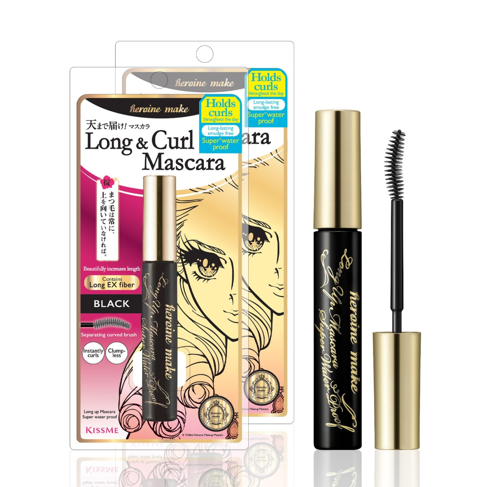 Heroine Make mascara tube packaging on display.