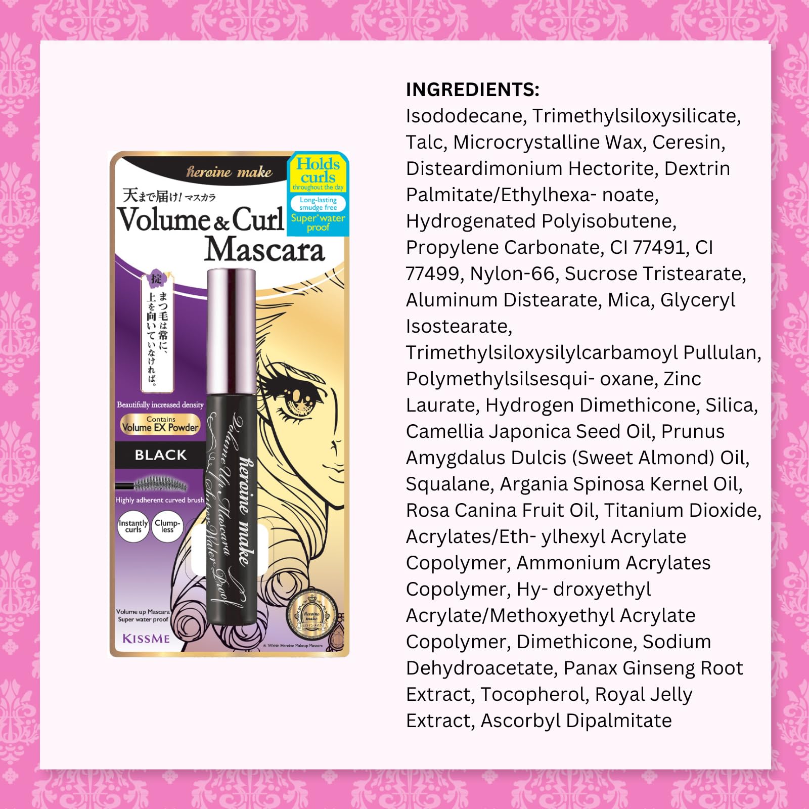 Heroine Make mascara includes organic lash serum ingredients for nourishment.