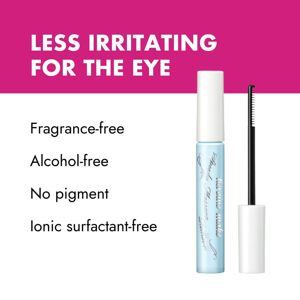 Heroine Make Speedy Mascara Remover liquid texture indicates formula for waterproof mascara.