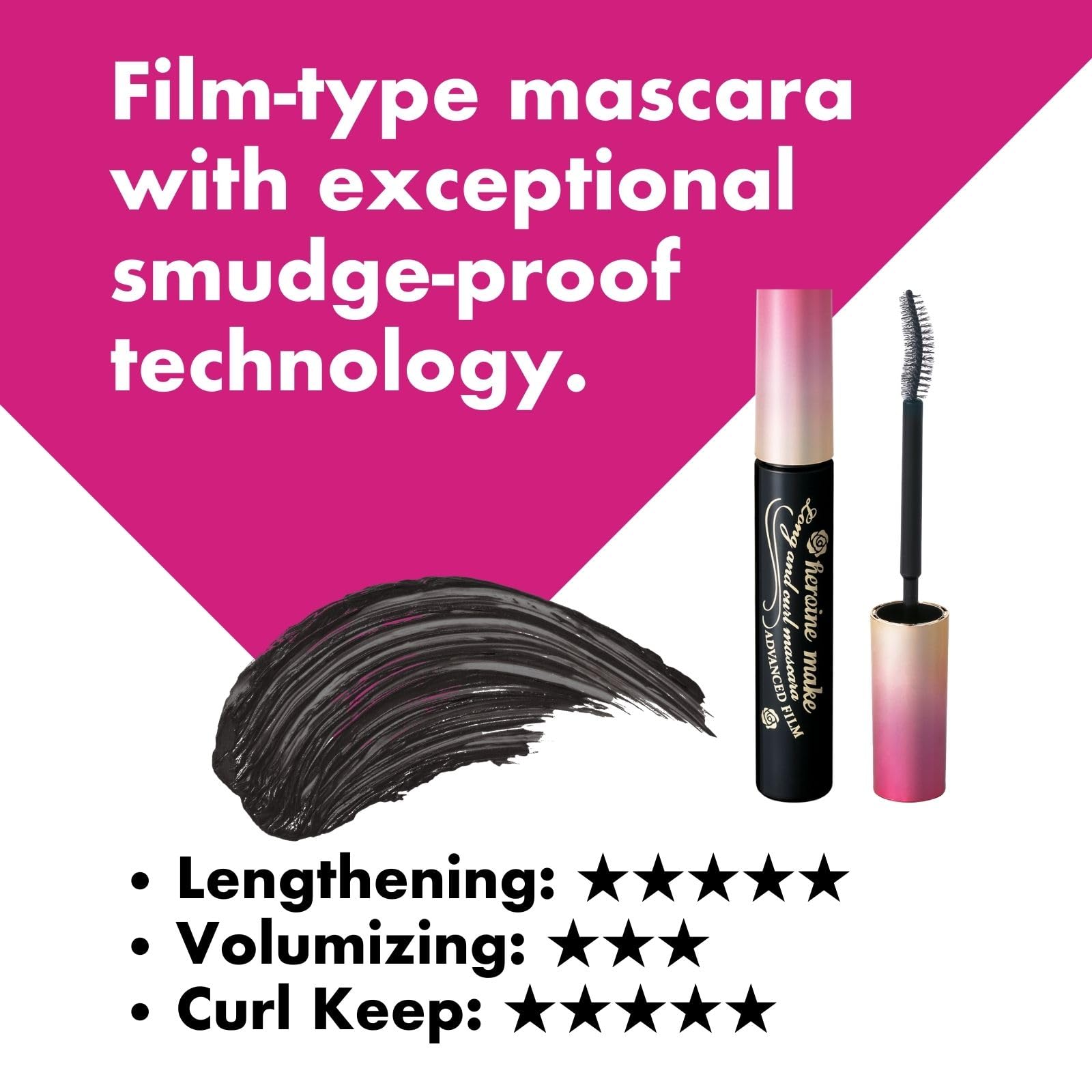 Heroine Make Tubing Mascara easy-removal close-up, demonstrating simple makeup removal.