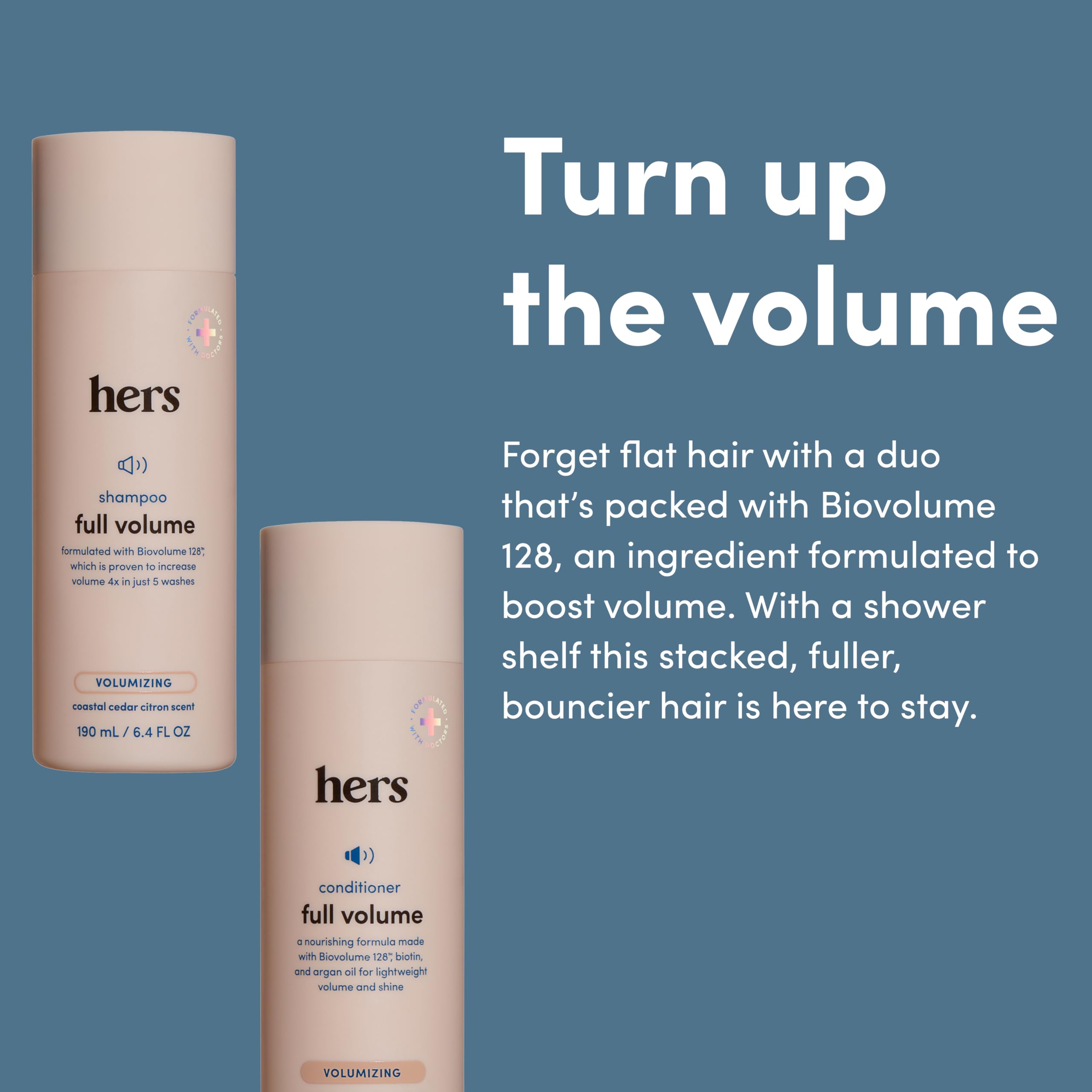 Hers Full Volume conditioner bottle showing hydration for fine hair