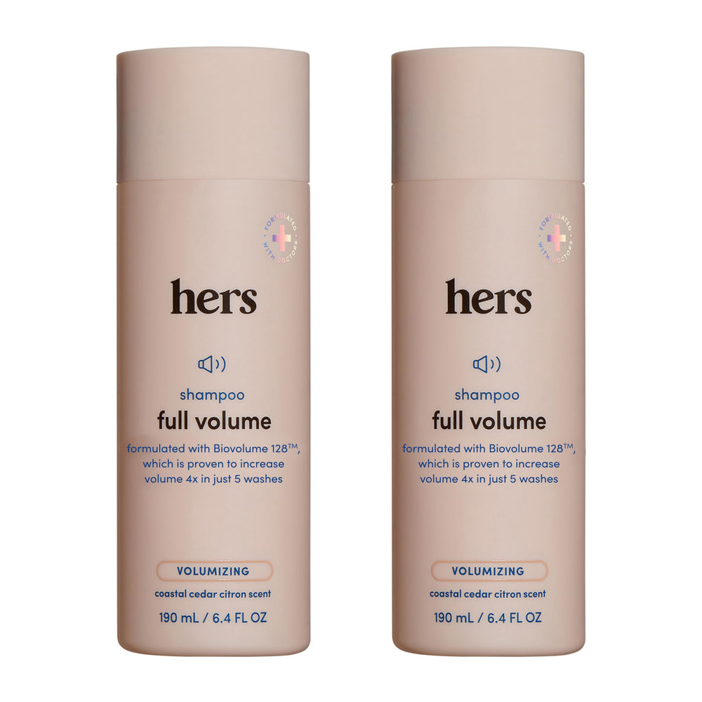 HERS Full Volume Shampoo bottle Coastal Cedar Citron provides lightweight lift for fine hair.