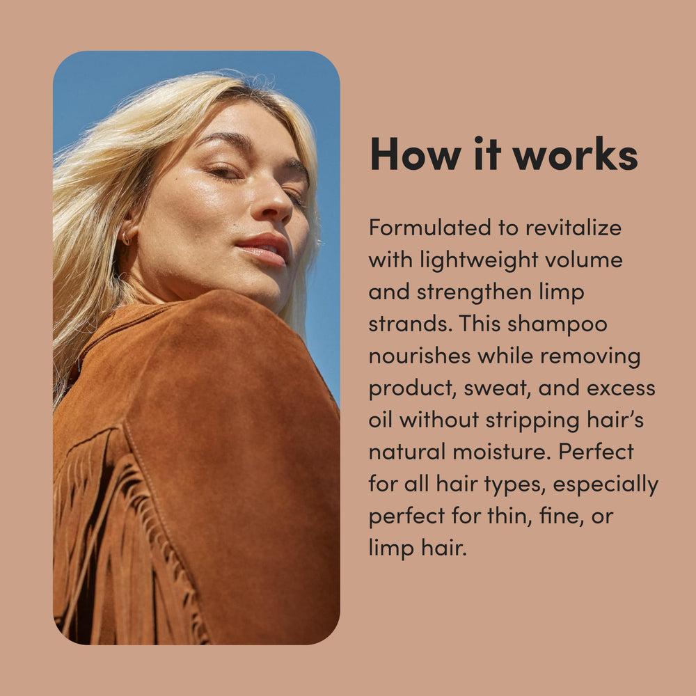 HERS Full Volume Shampoo foamy lather close-up highlights rice protein benefits.