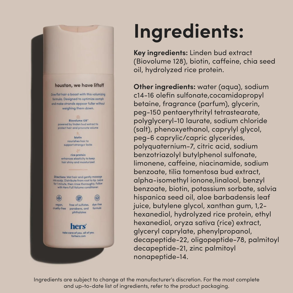 HERS Full Volume Shampoo roots lift visualization suggests volume boost.
