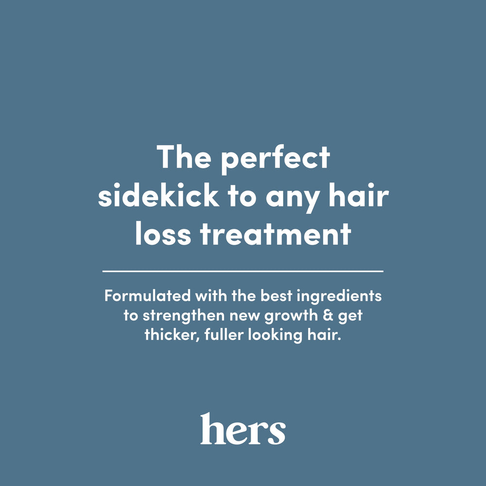 HERS Full Volume Shampoo shine detail shows healthier-looking finish.