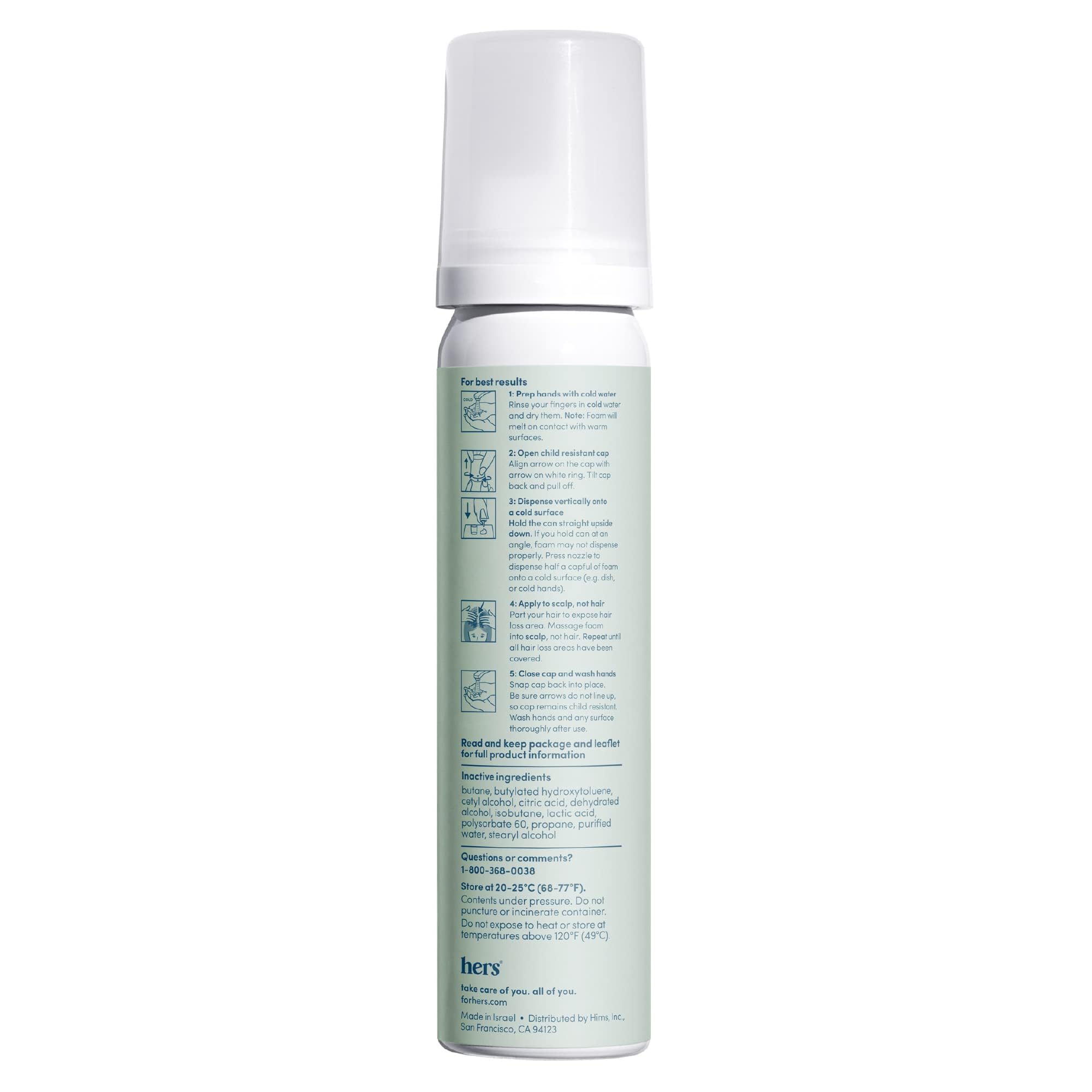 HIMS & HERS foam pump applied to scalp for a mess-free routine.
