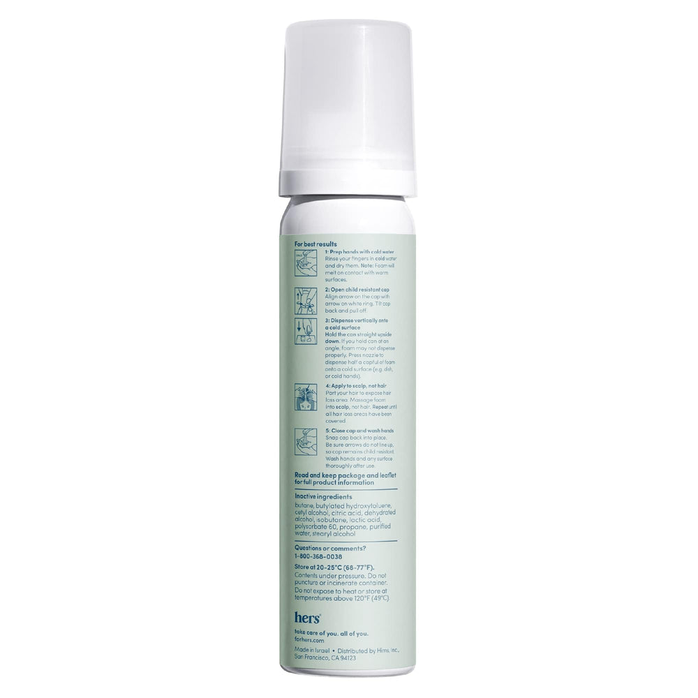 HIMS & HERS foam pump applied to scalp for a mess-free routine.