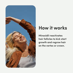 hers Hair Regrowth Foaming application highlights a non-greasy, unscented formula.