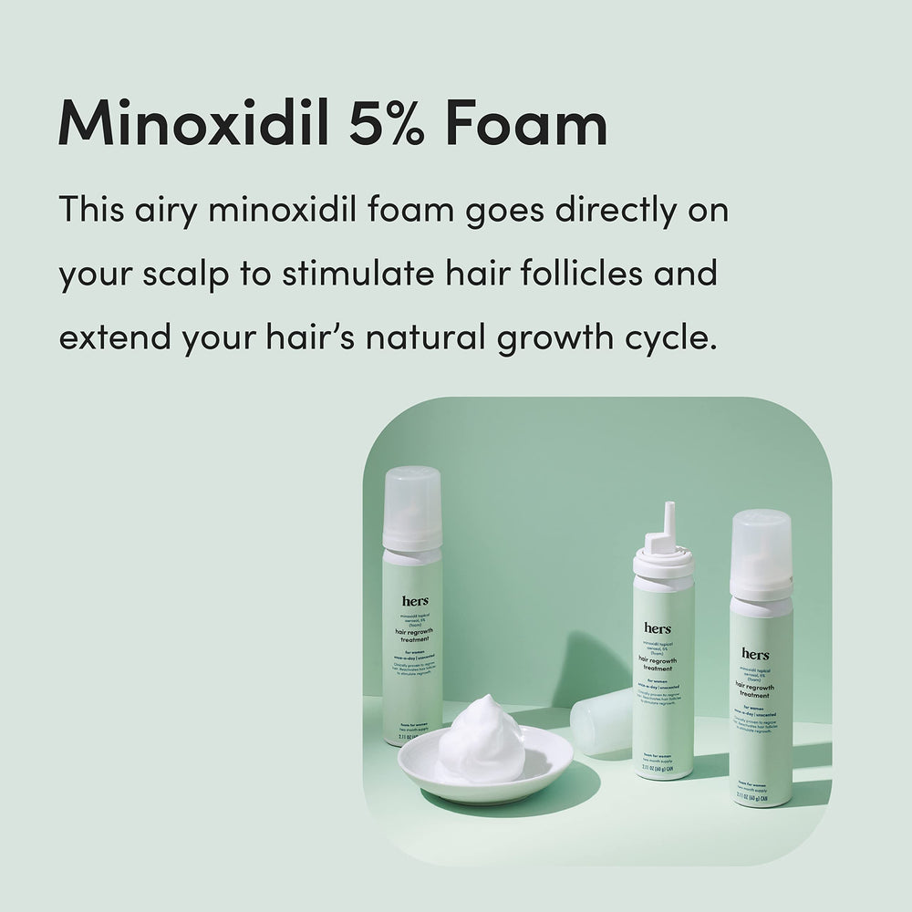 Close-up of minoxidil foam application for daily thinning-area routine