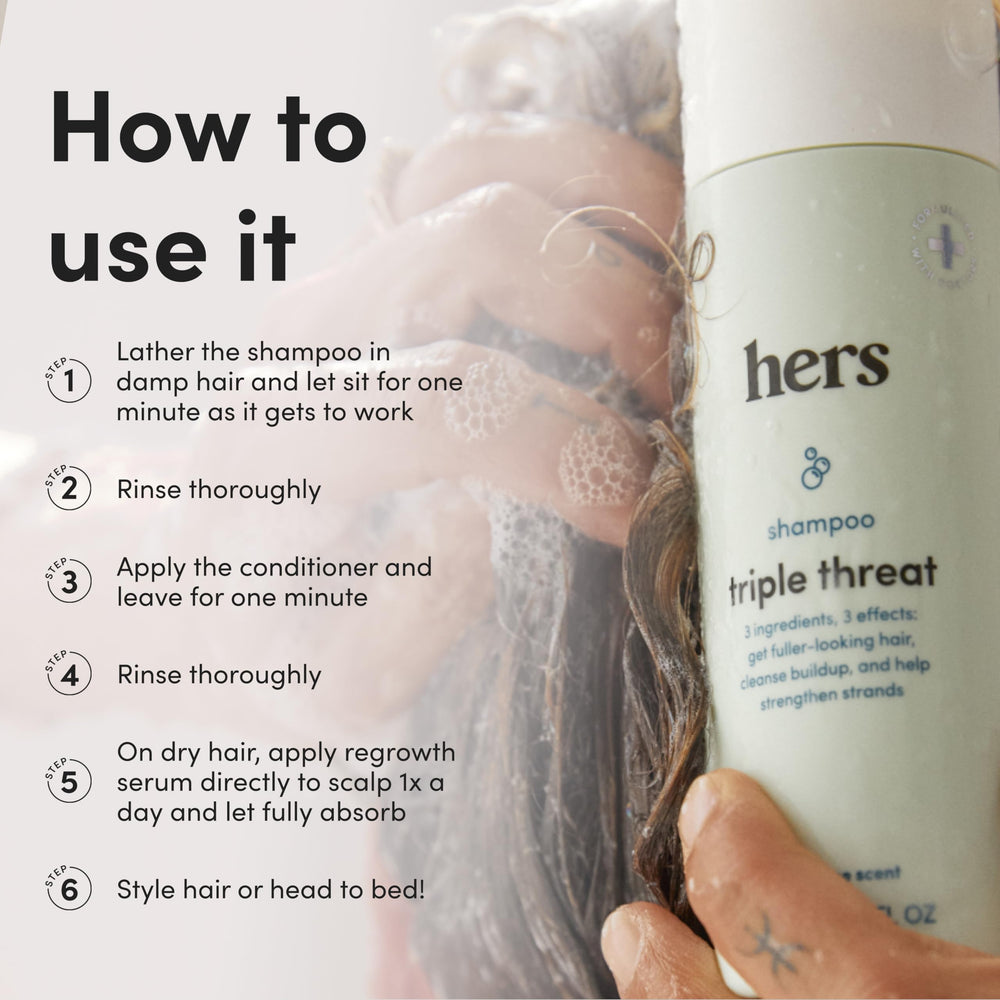 hers shampoo application close-up with rich, foamy lather.